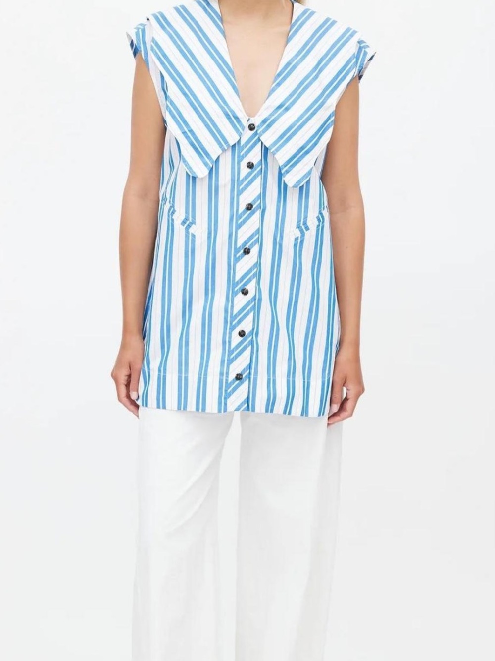 GANNI Oversized striped cotton-poplin shirt